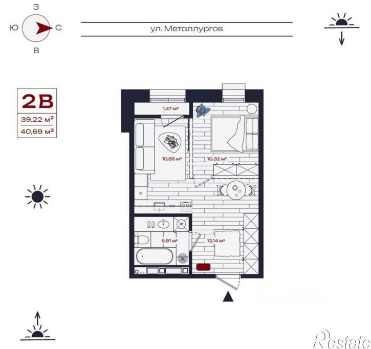 1-комн квартира в новом доме ул Металлургов, 36А,  д. 36А